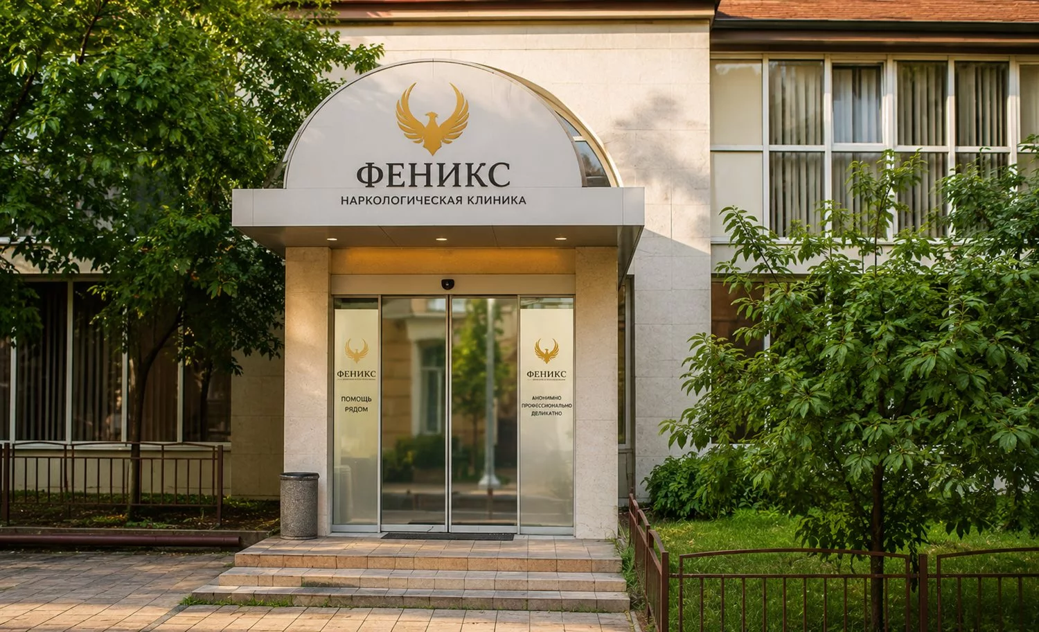 Вход в наркологическую клинику «Феникс» в Собинке